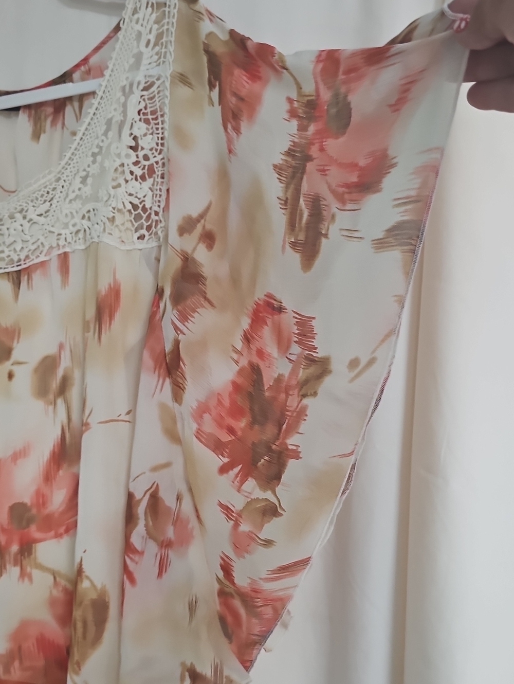 Apt. 9 Floral Crochet Yoke Chiffon Top - Cream, Pink & Tan - Picture 3 of 7